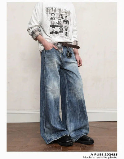 Lightning Whiskered Flare Jeans Korean Street Fashion Jeans By A PUEE Shop Online at OH Vault