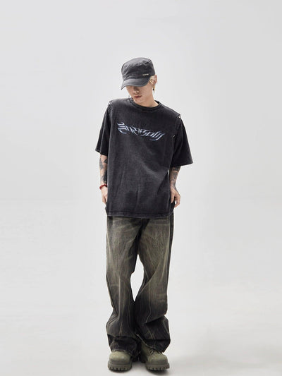 Washed Buttoned Sleeves T-Shirt Korean Street Fashion T-Shirt By Ash Dark Shop Online at OH Vault