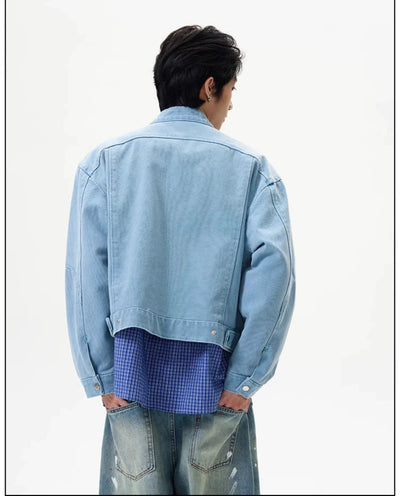 Faded Shoulder Pad Short Denim Jacket Korean Street Fashion Jacket By 77Flight Shop Online at OH Vault