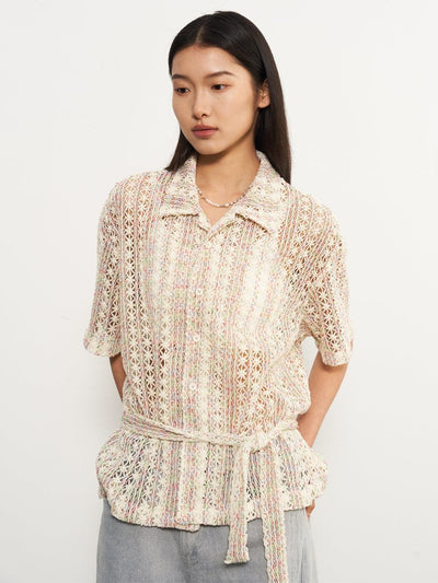 Floral Textured Hollow Strap Shirt Korean Street Fashion Shirt By 11St Crops Shop Online at OH Vault