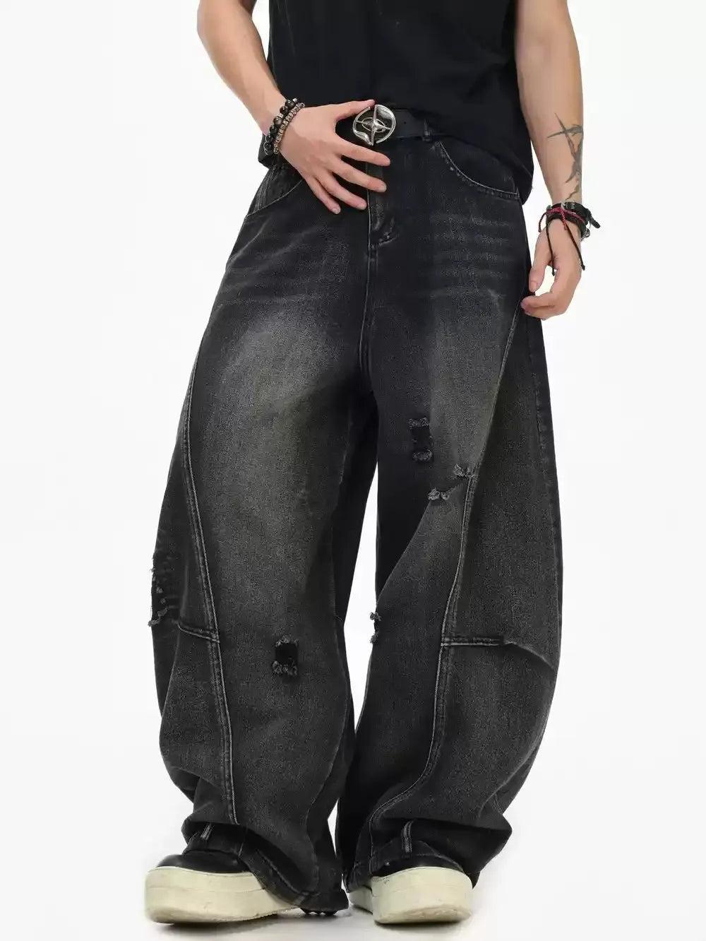 Distressed Spots Wide Cut Jeans Korean Street Fashion Jeans By INS Korea Shop Online at OH Vault