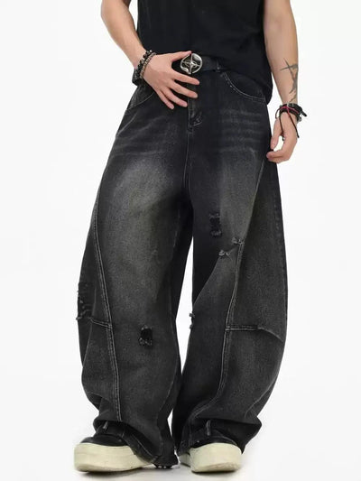 Distressed Spots Wide Cut Jeans Korean Street Fashion Jeans By INS Korea Shop Online at OH Vault