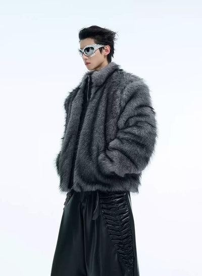 Spliced PU Leather Furry Jacket Korean Street Fashion Jacket By Argue Culture Shop Online at OH Vault