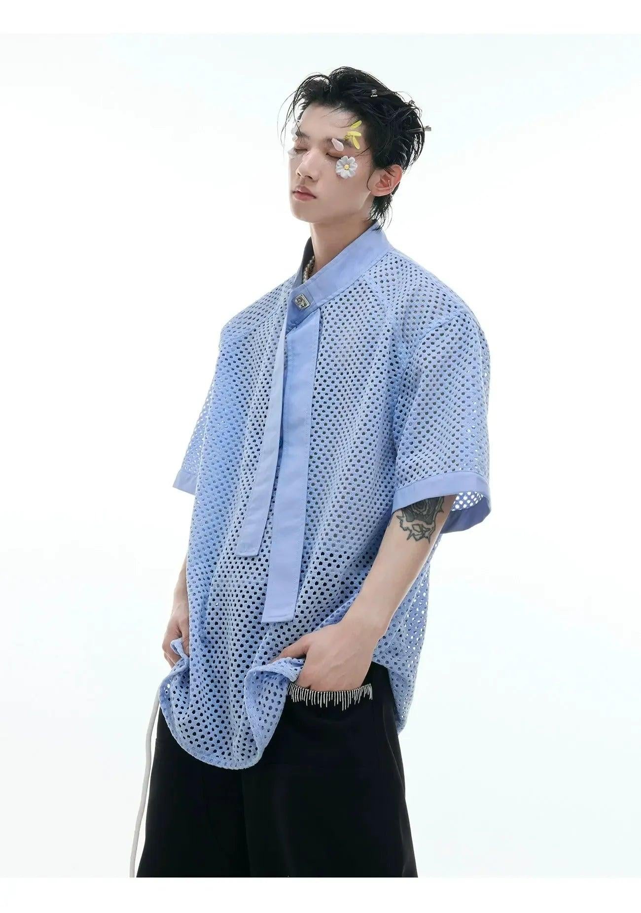 Hollowed Mesh Strap Shirt Korean Street Fashion Shirt By Argue Culture Shop Online at OH Vault