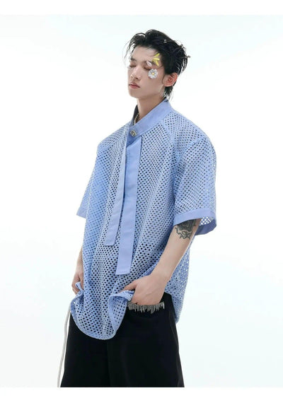 Hollowed Mesh Strap Shirt Korean Street Fashion Shirt By Argue Culture Shop Online at OH Vault