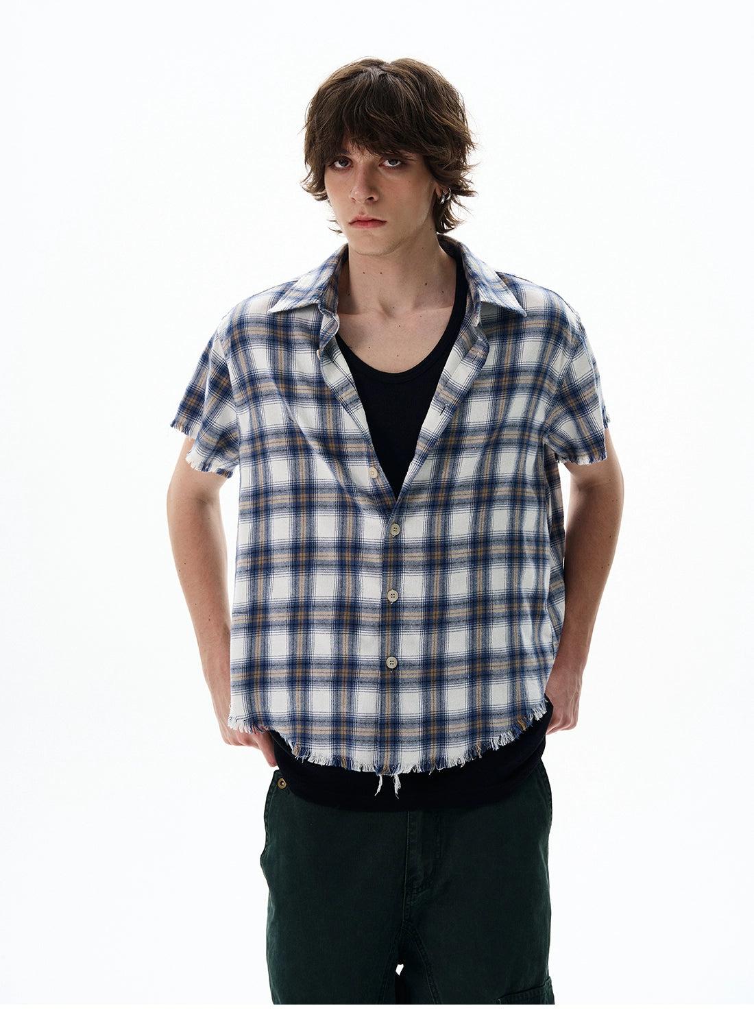 Frayed Ends Plaid Shirt Korean Street Fashion Shirt By 77Flight Shop Online at OH Vault
