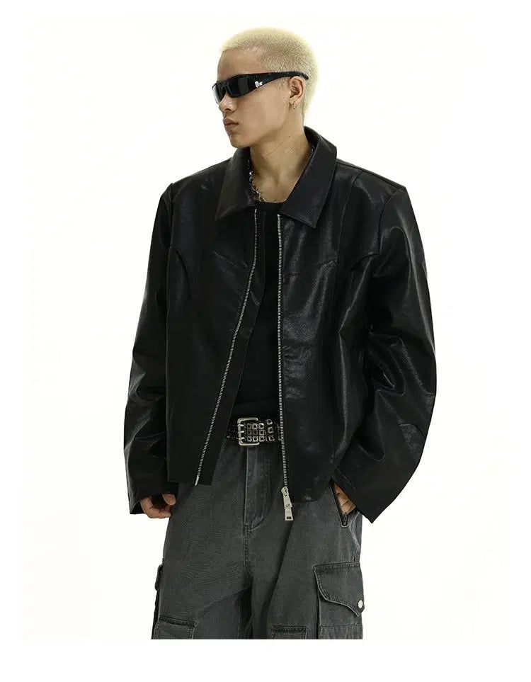 Collared Moto PU Leather Jacket Korean Street Fashion Jacket By MEBXX Shop Online at OH Vault