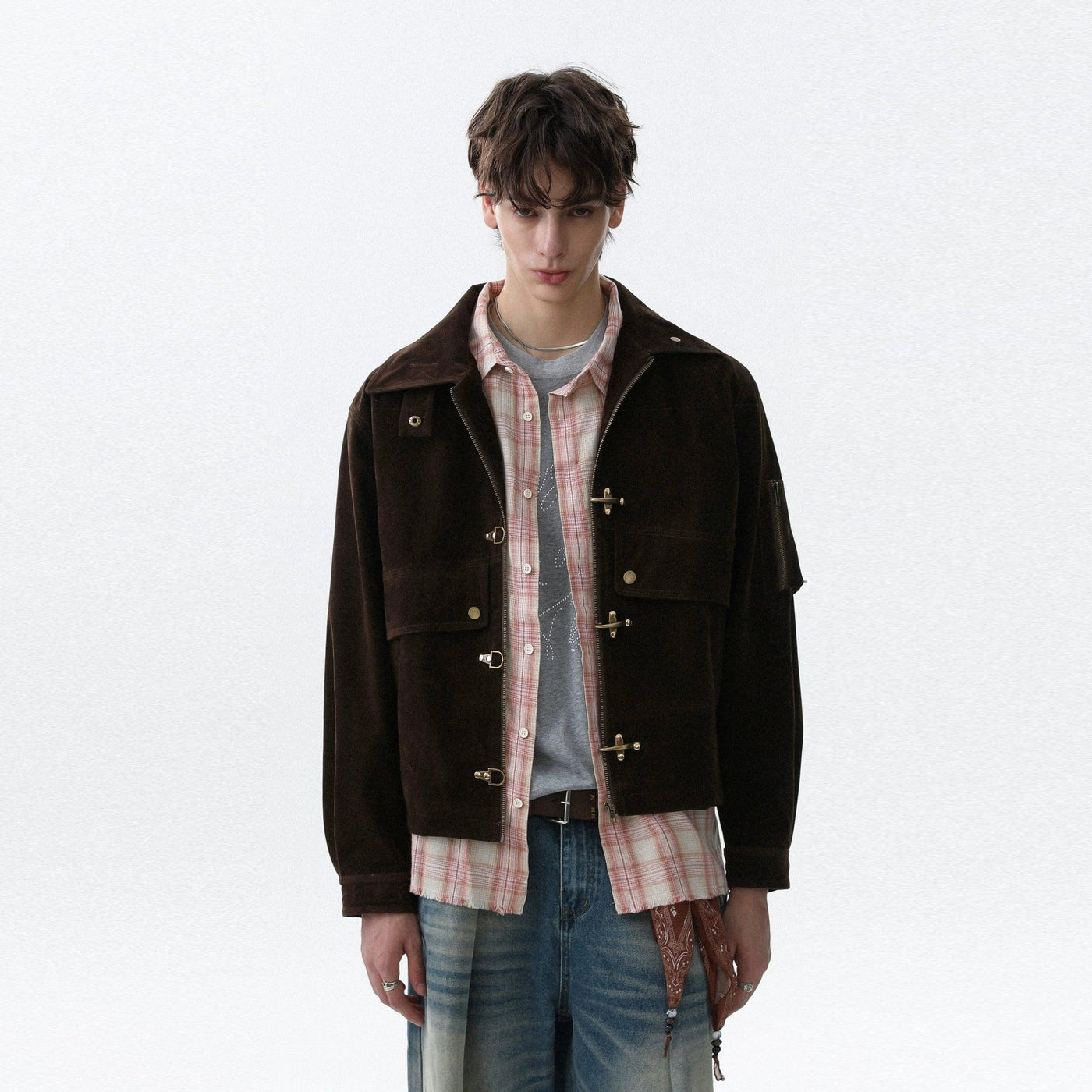 Micro Suede Fireman Clasp Jacket Korean Street Fashion Jacket By Mr Nearly Shop Online at OH Vault