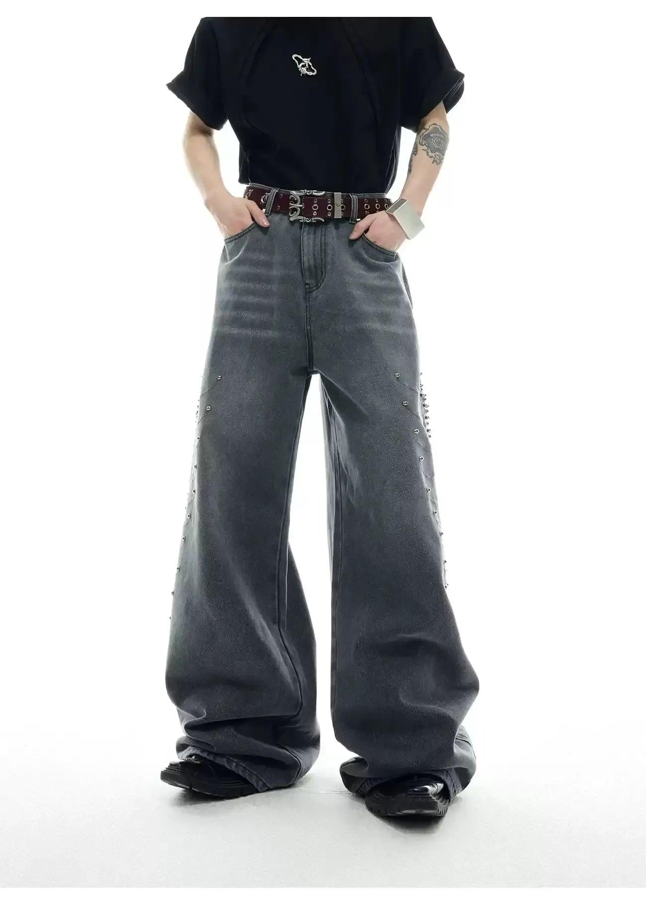 Washed Spine Metal Jeans Korean Street Fashion Jeans By Argue Culture Shop Online at OH Vault