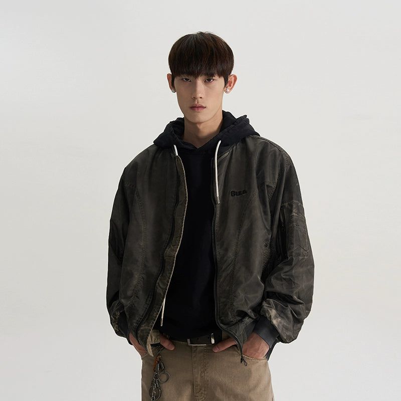 Washed Clean Fit Bomber Jacket Korean Street Fashion Jacket By A PUEE Shop Online at OH Vault