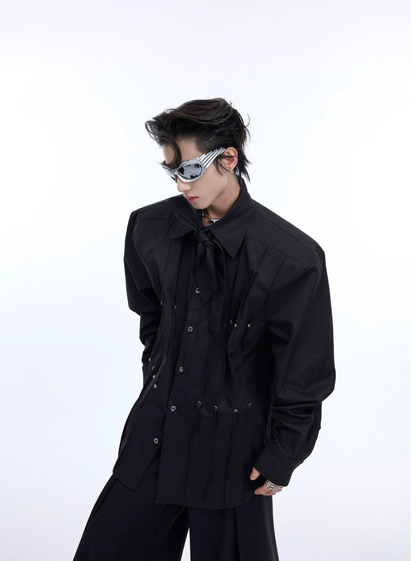 Neck Ribbon Buttoned Shirt Korean Street Fashion Shirt By Argue Culture Shop Online at OH Vault