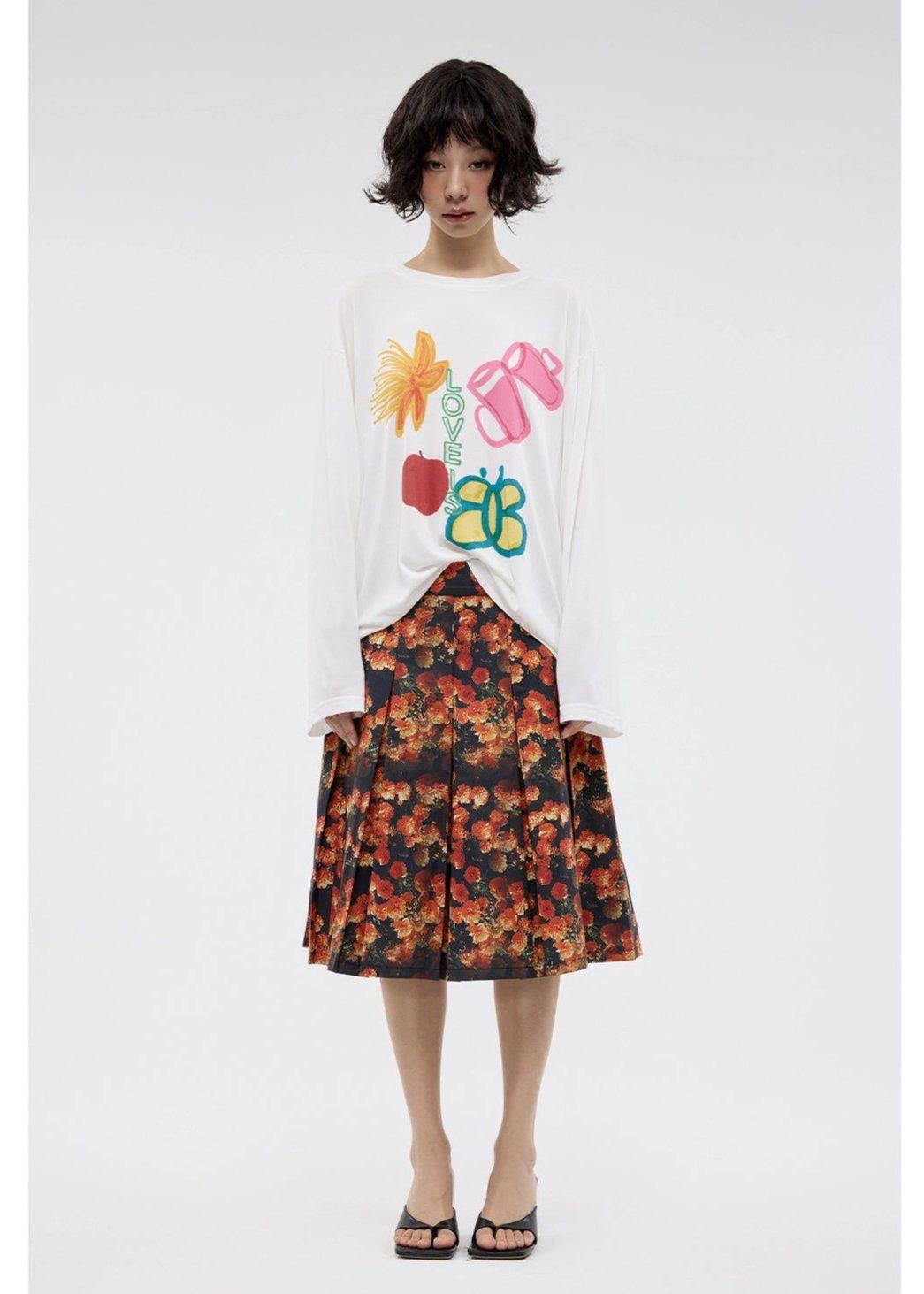 Flower Pattern Vintage Graphic Skirt Korean Street Fashion Skirt By Funky Fun Shop Online at OH Vault