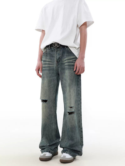 Cuts Detail Faded Jeans Korean Street Fashion Jeans By Mr Nearly Shop Online at OH Vault
