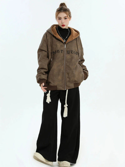 Distressed Hooded PU Leather Jacket Korean Street Fashion Jacket By INS Korea Shop Online at OH Vault