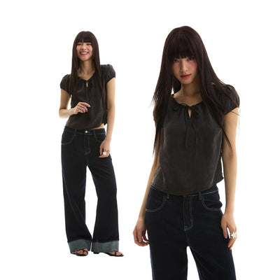 Ruched Line Boxy Blouse Korean Street Fashion Blouse By Funky Fun Shop Online at OH Vault