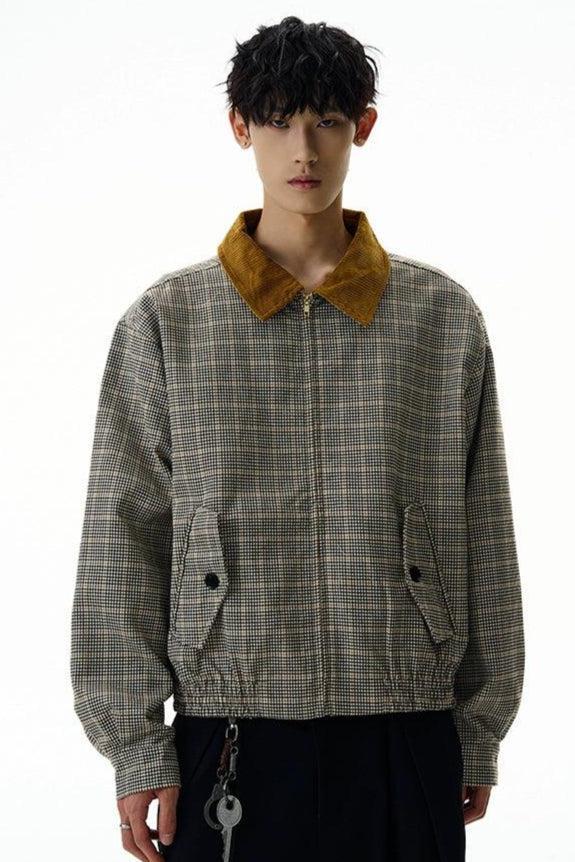 Contrast Collar Side Pocket Plaid Jacket Korean Street Fashion Jacket By A PUEE Shop Online at OH Vault