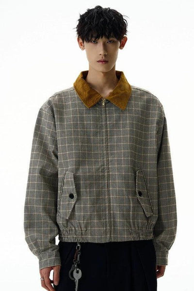 Contrast Collar Side Pocket Plaid Jacket Korean Street Fashion Jacket By A PUEE Shop Online at OH Vault