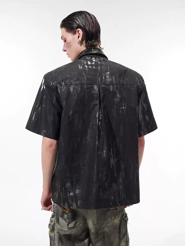 Coated Rhinestone Shoulder Pad Shirt Korean Street Fashion Shirt By Slim Black Shop Online at OH Vault