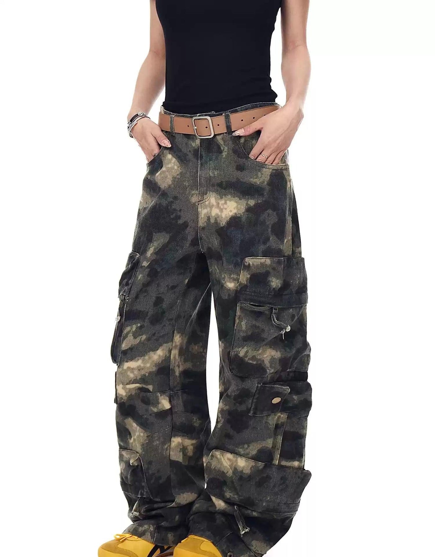 Washed Camouflage Multi-Pocket Jeans Korean Street Fashion Jeans By Blacklists Shop Online at OH Vault