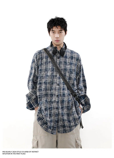 Distressed Plaid Shirt Korean Street Fashion Shirt By Mr Nearly Shop Online at OH Vault