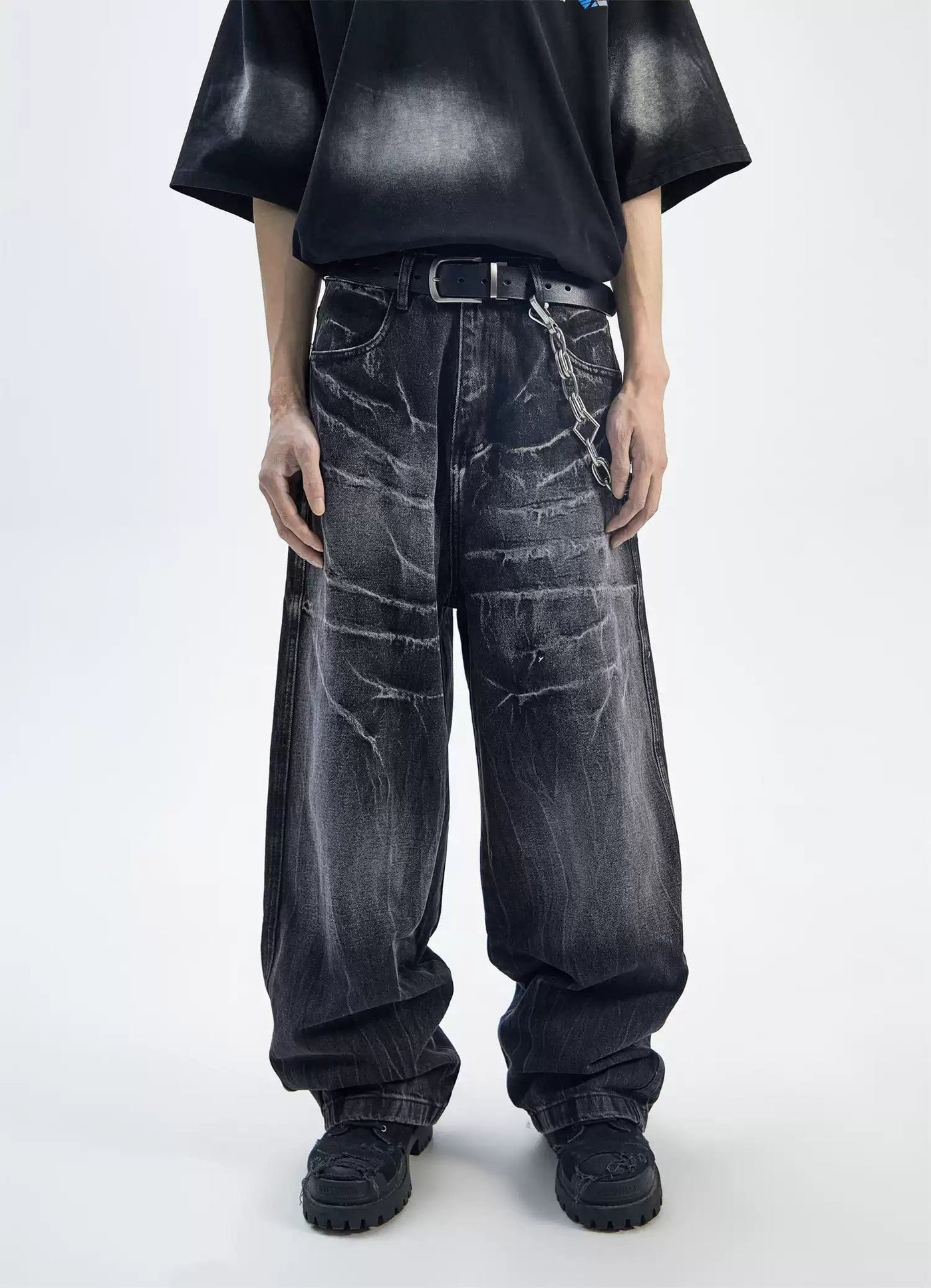 Grunge Whiskers Detail Jeans Korean Street Fashion Jeans By Ash Dark Shop Online at OH Vault