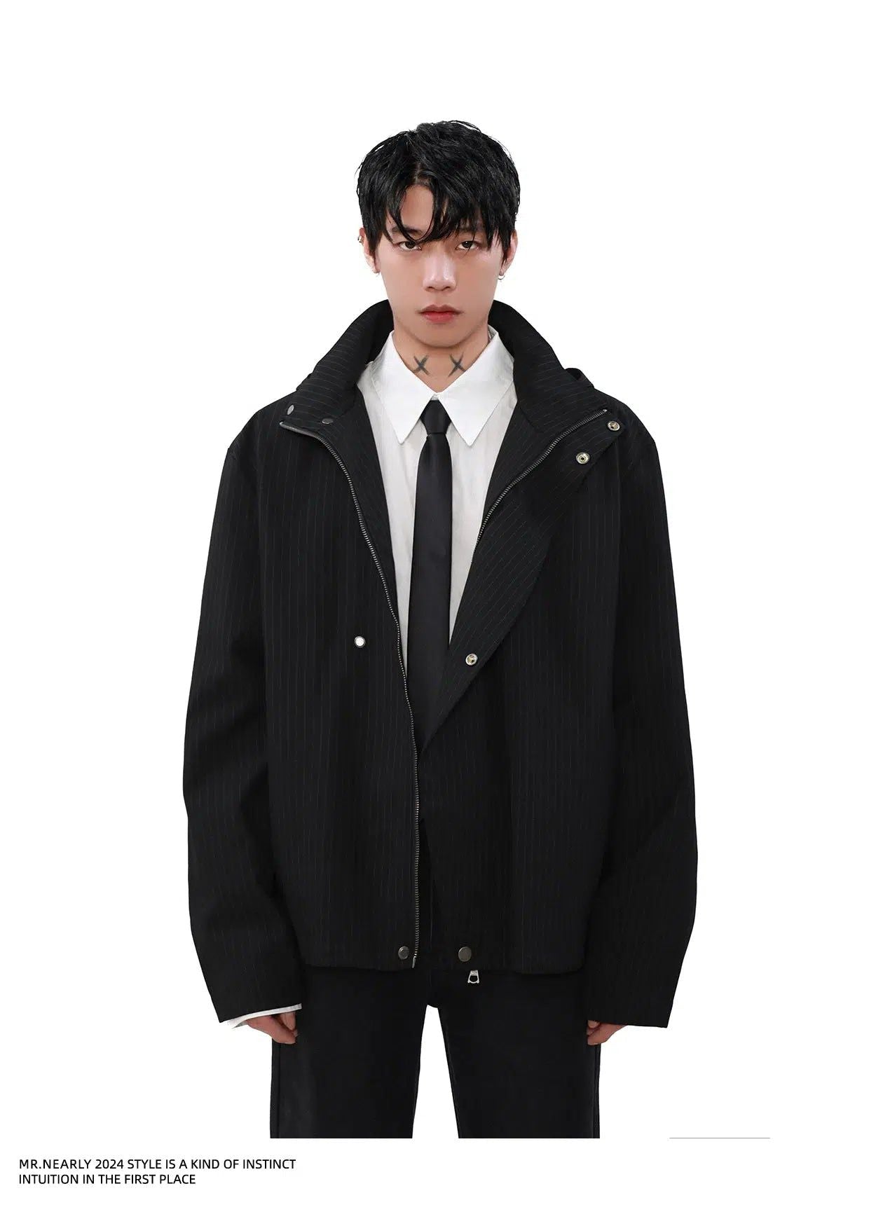 Vertical Stripes Zip & Buttons Hooded Jacket Korean Street Fashion Jacket By Mr Nearly Shop Online at OH Vault