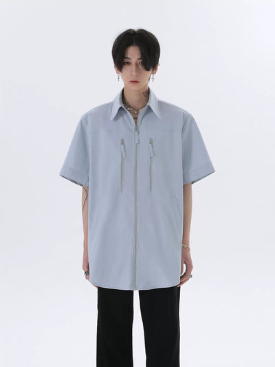 Multi-Zipper Minimal Shirt Korean Street Fashion Shirt By HARH Shop Online at OH Vault
