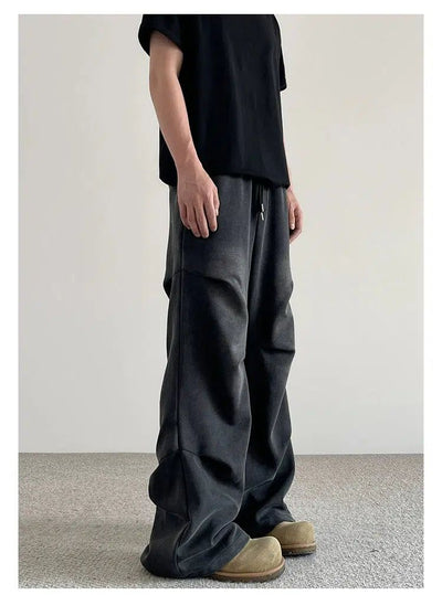 Drawcord Multi-Pleats Pants Korean Street Fashion Pants By A PUEE Shop Online at OH Vault