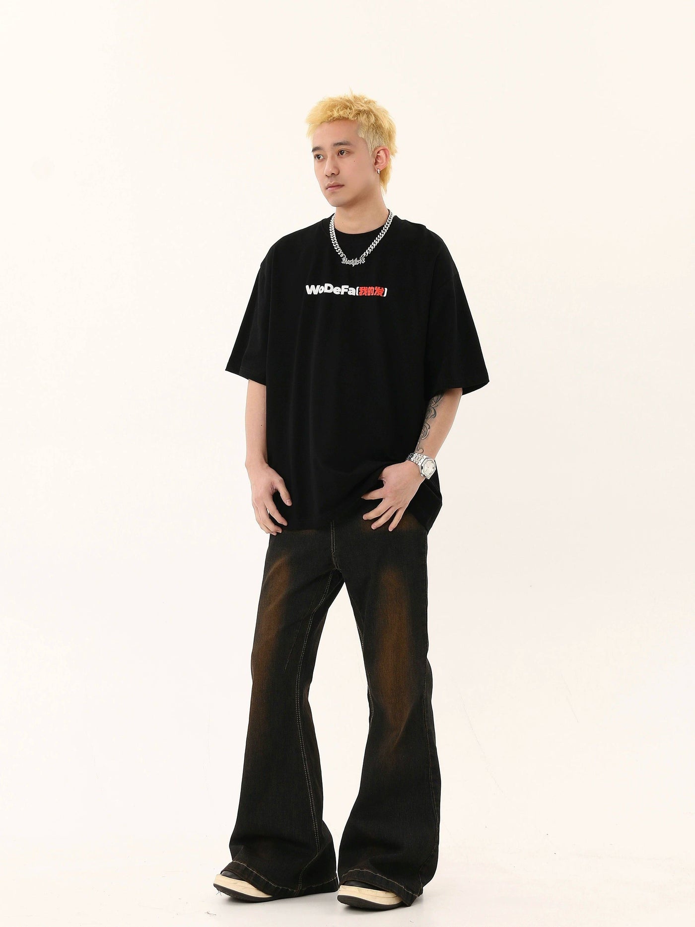 Contrast Washed Flared Jeans Korean Street Fashion Jeans By Blacklists Shop Online at OH Vault