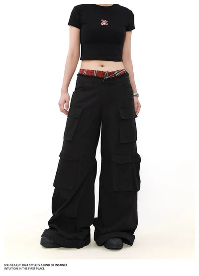 Plaid Double-Waist Cargo Pants Korean Street Fashion Pants By Mr Nearly Shop Online at OH Vault