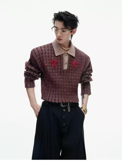 Contrast Cable Knit Polo Neck Sweater Korean Street Fashion Sweater By Argue Culture Shop Online at OH Vault