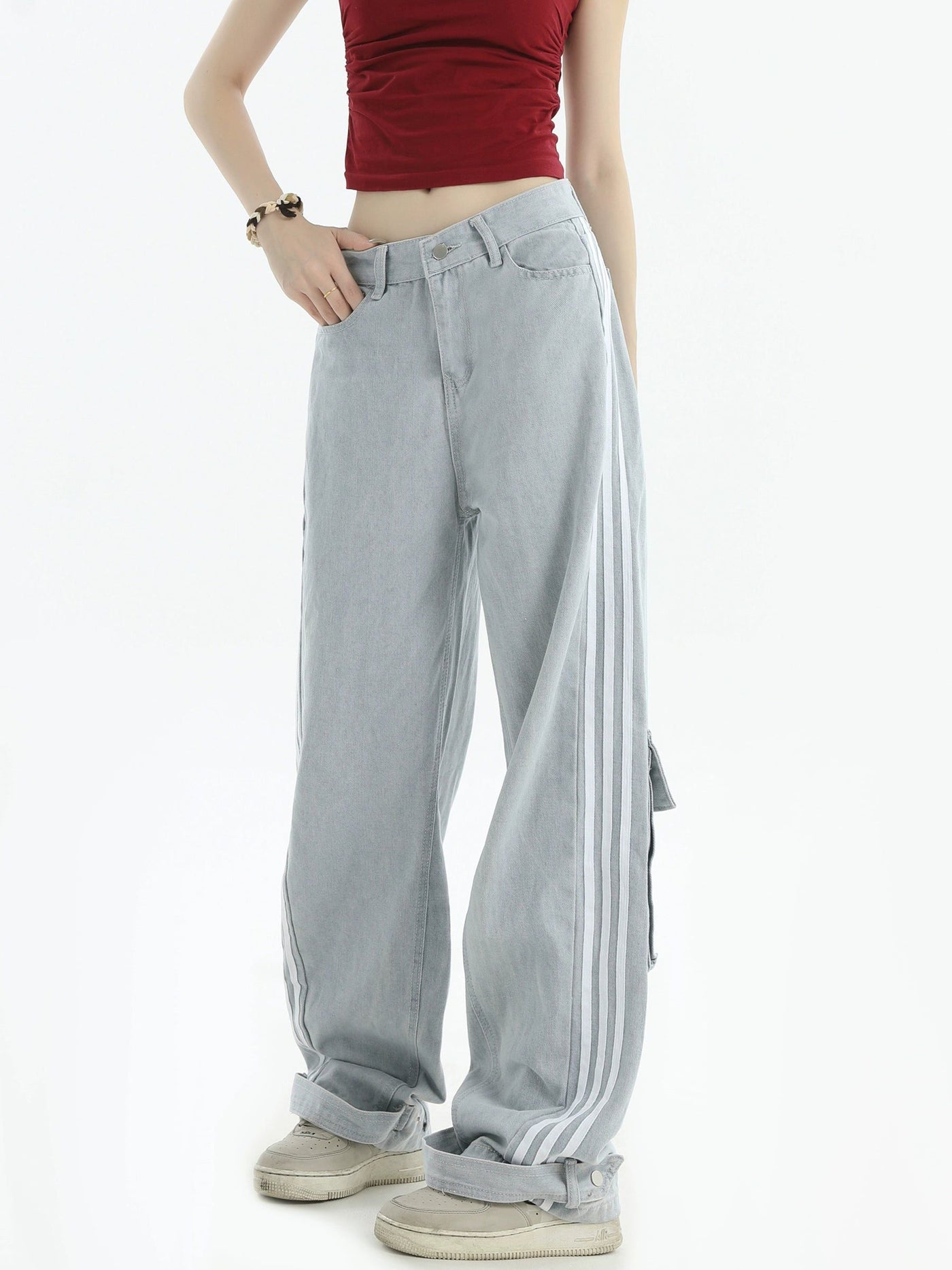 Strap Belt Ends Buttoned Jeans Korean Street Fashion Jeans By INS Korea Shop Online at OH Vault