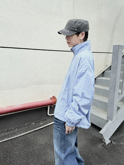 Half-Zipped Plaid Shirt Korean Street Fashion Shirt By Ash Dark Shop Online at OH Vault