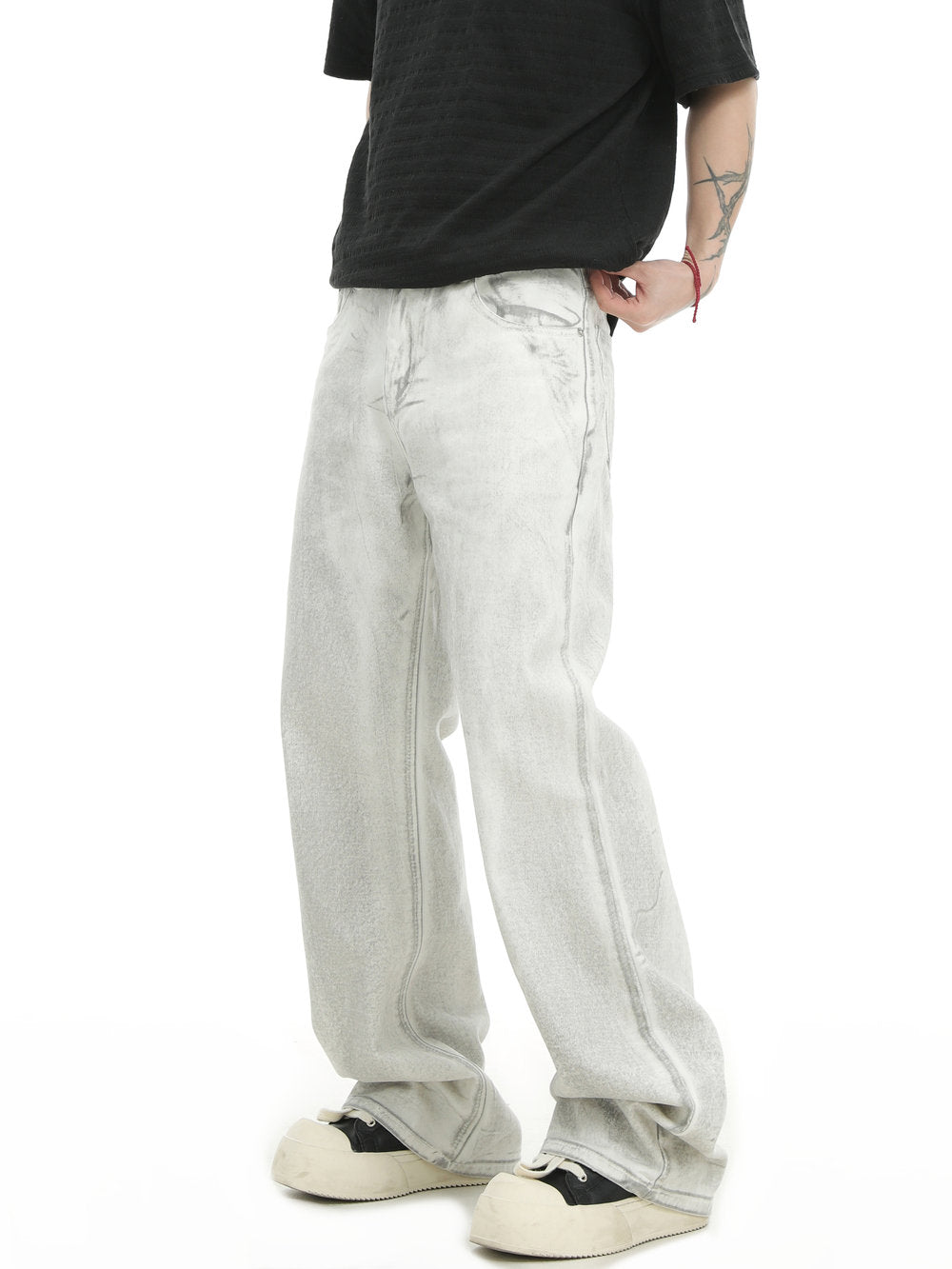 Dirty Washed Straight Leg Jeans Korean Street Fashion Jeans By INS Korea Shop Online at OH Vault