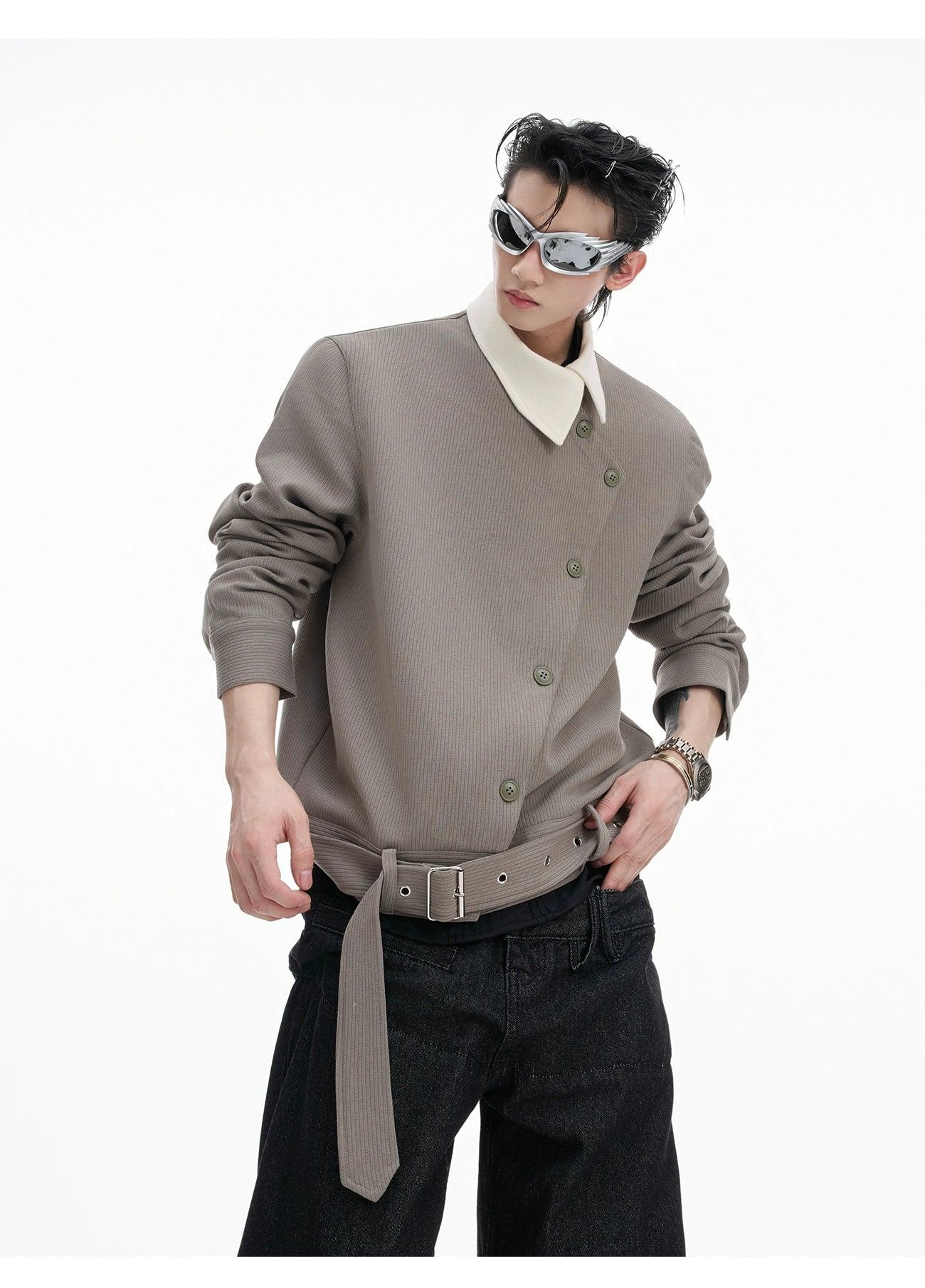 Oblique Buttons Buckled Strap Knit Jacket Korean Street Fashion Jacket By Argue Culture Shop Online at OH Vault