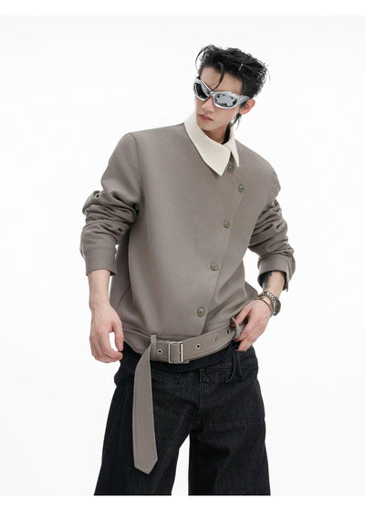 Oblique Buttons Buckled Strap Knit Jacket Korean Street Fashion Jacket By Argue Culture Shop Online at OH Vault
