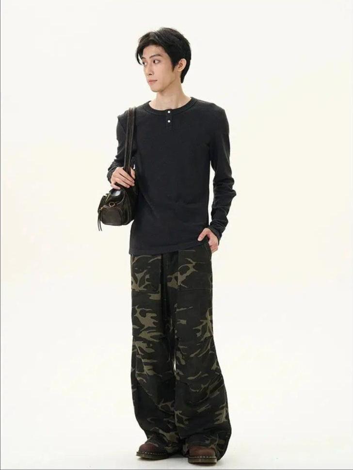 Drawcord Camouflage Cargo Pants Korean Street Fashion Pants By 77Flight Shop Online at OH Vault