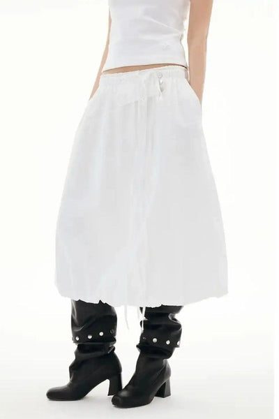 Snap Buttons and Drawstring Pleated Long Skirt Korean Street Fashion Skirt By Funky Fun Shop Online at OH Vault