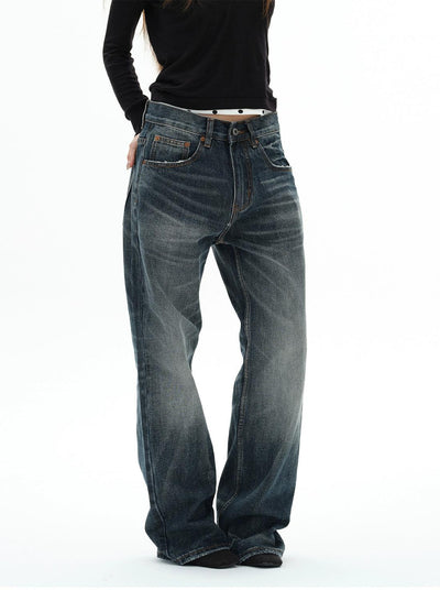Multi-Whiskered Raw Edge Jeans Korean Street Fashion Jeans By 77Flight Shop Online at OH Vault