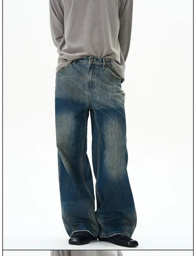 Washed Two-Tone Straight Jeans Korean Street Fashion Jeans By 77Flight Shop Online at OH Vault