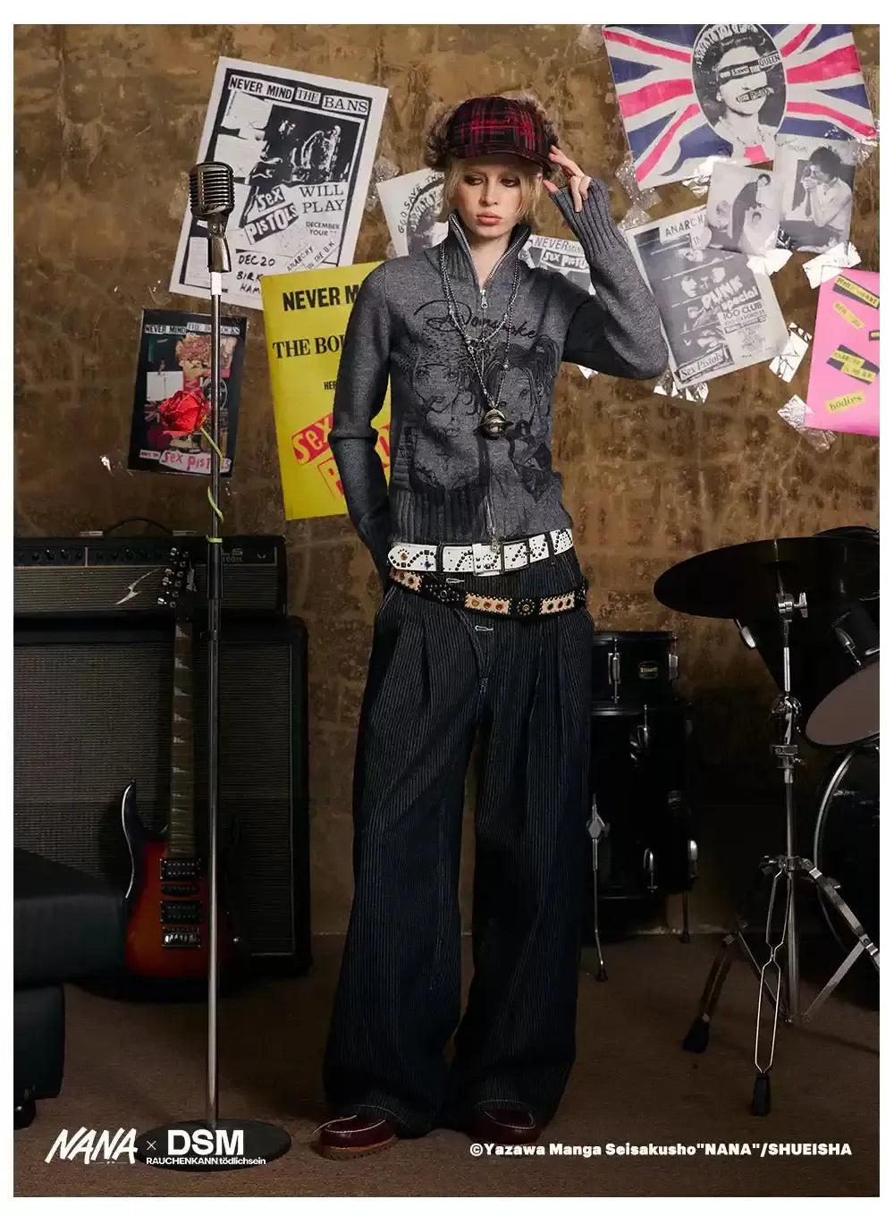 Stand Collar Graphic Print Zipped Sweater Korean Street Fashion Sweater By Donsmoke Shop Online at OH Vault