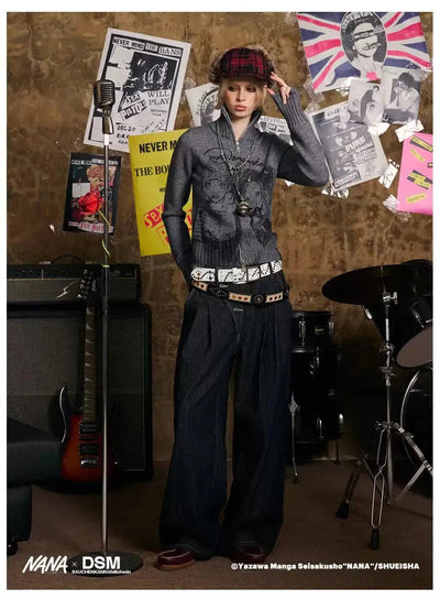 Stand Collar Graphic Print Zipped Sweater Korean Street Fashion Sweater By Donsmoke Shop Online at OH Vault