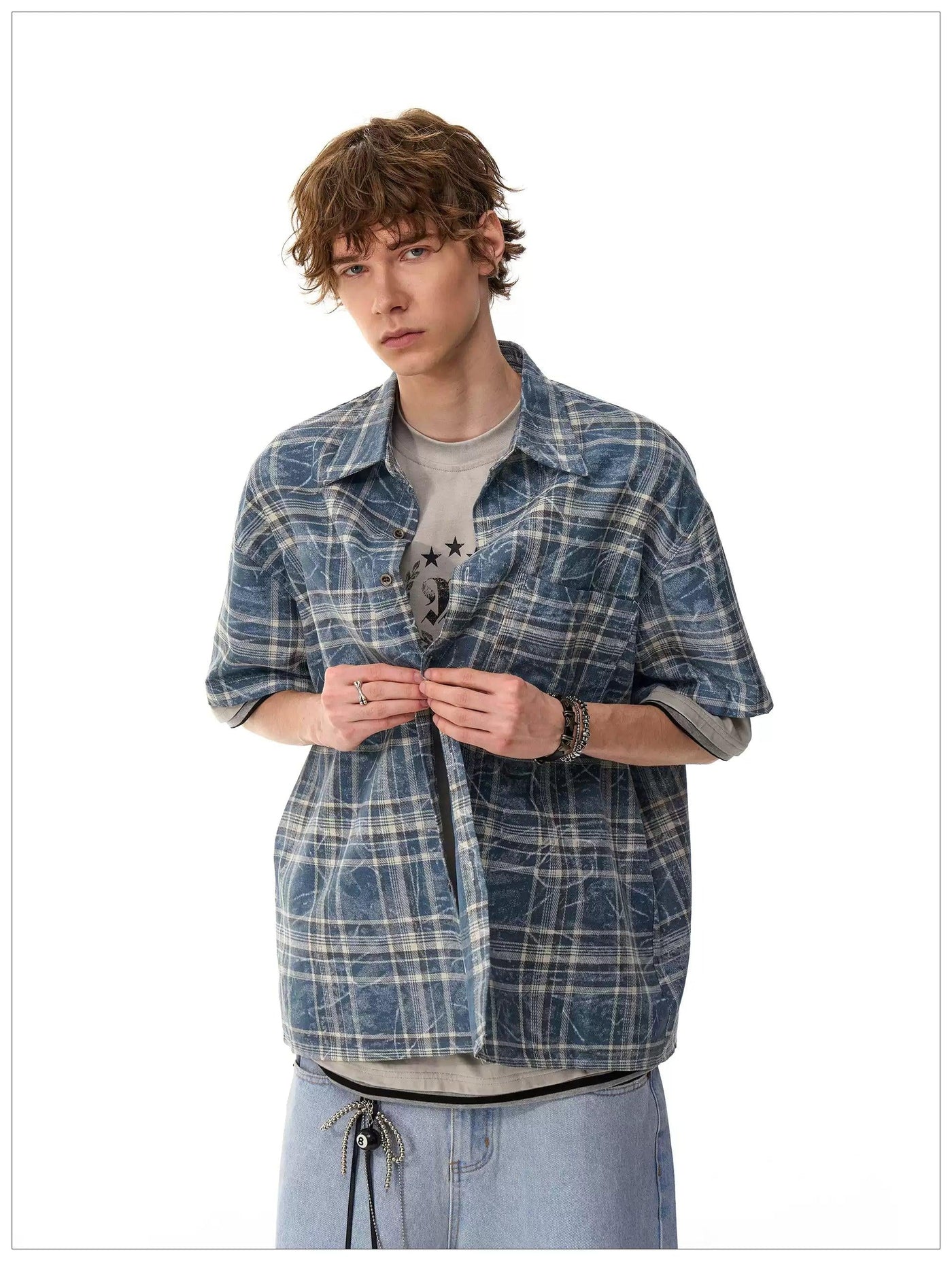 Abstract Lines Checkered Shirt Korean Street Fashion Shirt By Mr Nearly Shop Online at OH Vault