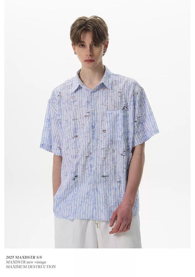Stripes Ripped Shirt Korean Street Fashion Shirt By MaxDstr Shop Online at OH Vault
