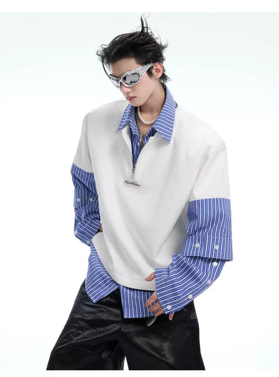Spliced Sleeve Striped Layers Polo Korean Street Fashion Polo By Argue Culture Shop Online at OH Vault