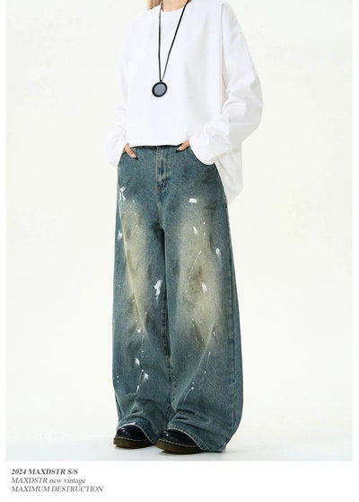 Paint Smudged Straight Jeans Korean Street Fashion Jeans By MaxDstr Shop Online at OH Vault