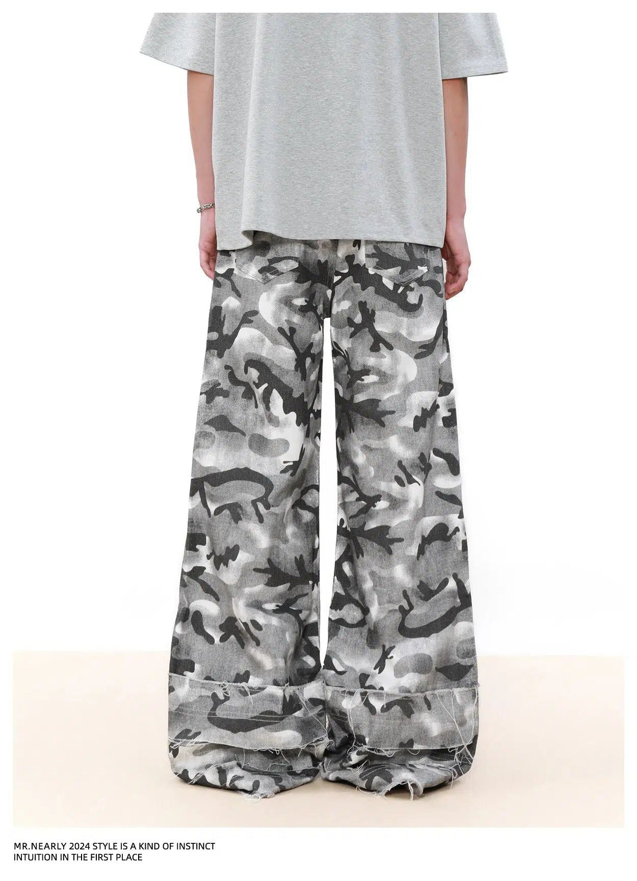 Baggy Raw Edge Camo Pants Korean Street Fashion Pants By Mr Nearly Shop Online at OH Vault