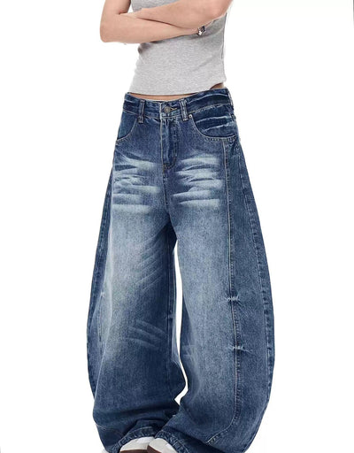 Faded Whiskers Wide Jeans Korean Street Fashion Jeans By Blacklists Shop Online at OH Vault