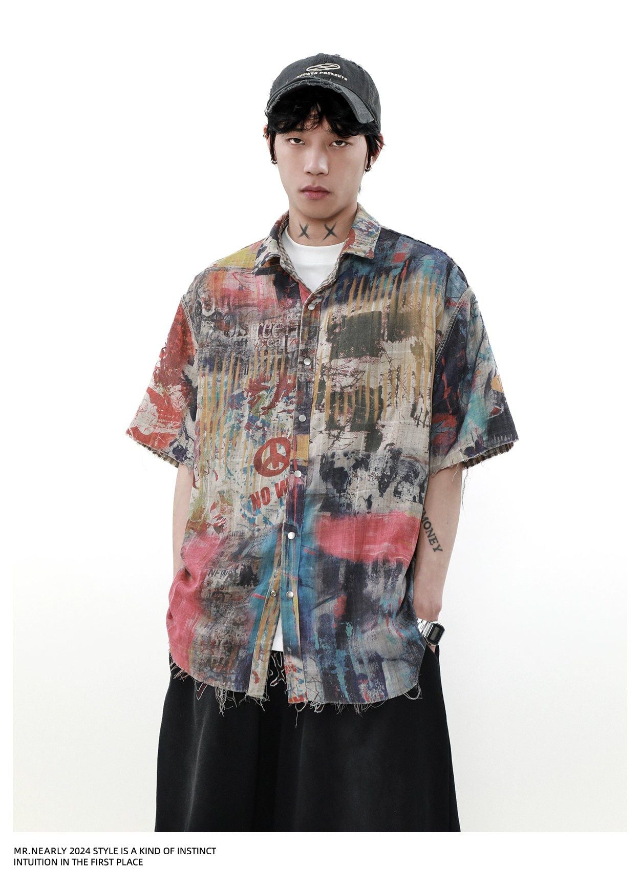 Double-Sided Graffiti & Plaid Shirt Korean Street Fashion Shirt By Mr Nearly Shop Online at OH Vault