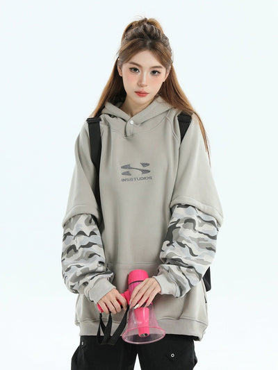 Camouflage Spliced Sleeves Hoodie